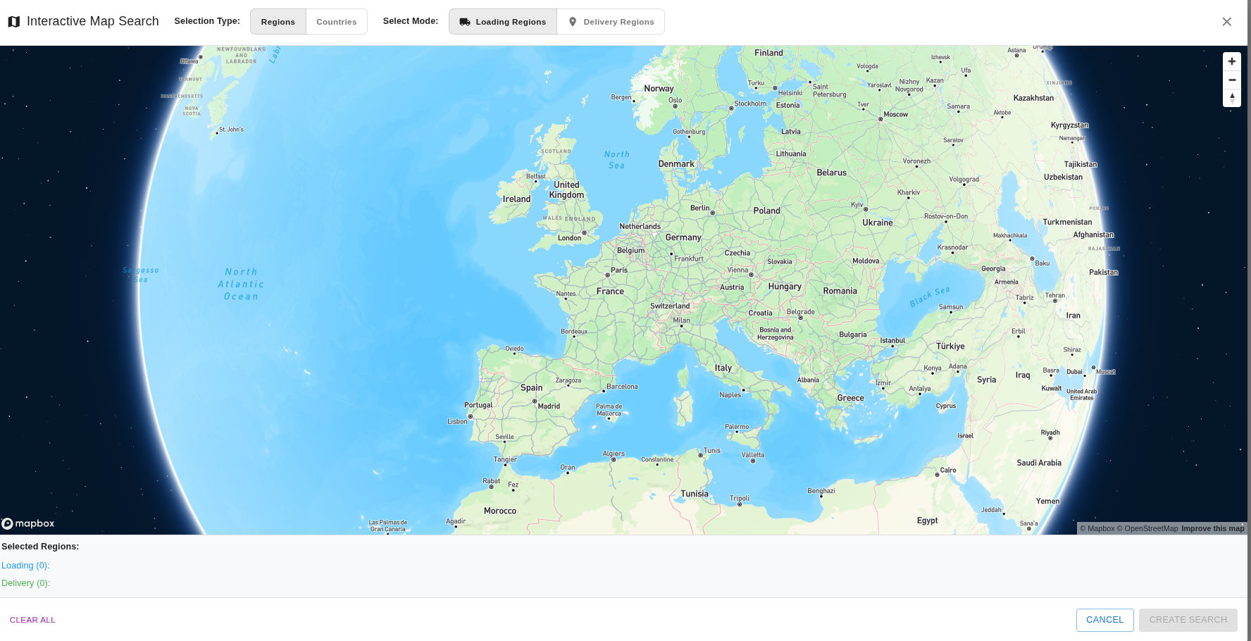 Automated load search interface showing real-time freight matching